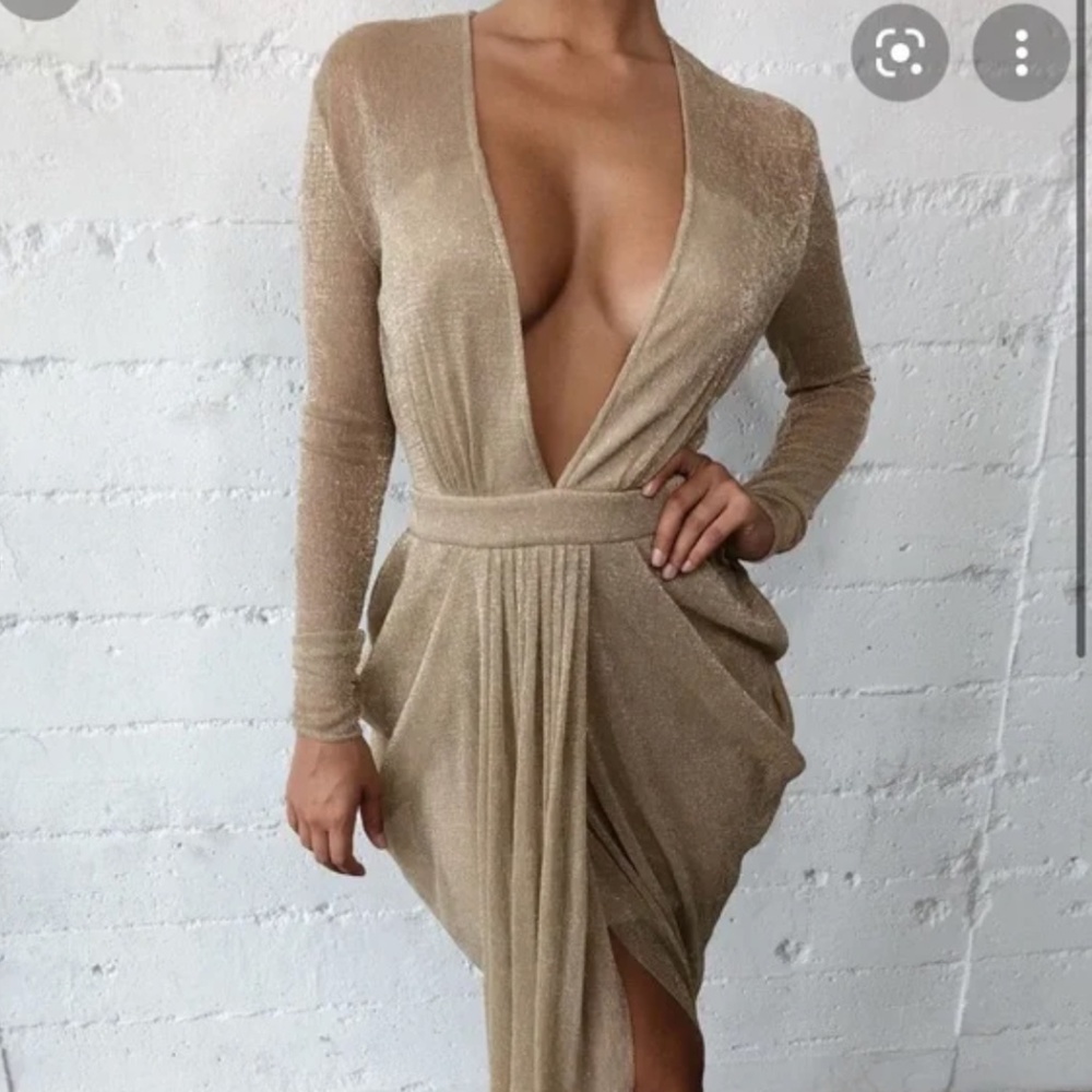 House Of CB, 'Blanca' Gold Maxi Gown, Size M